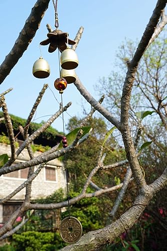 Miniatura 5 de Paquete de 2 campanas de viento de la suerte, 3 campanas de viento Feng Shui con gancho en S para buena suerte, hogar, jardín, decoración colgante