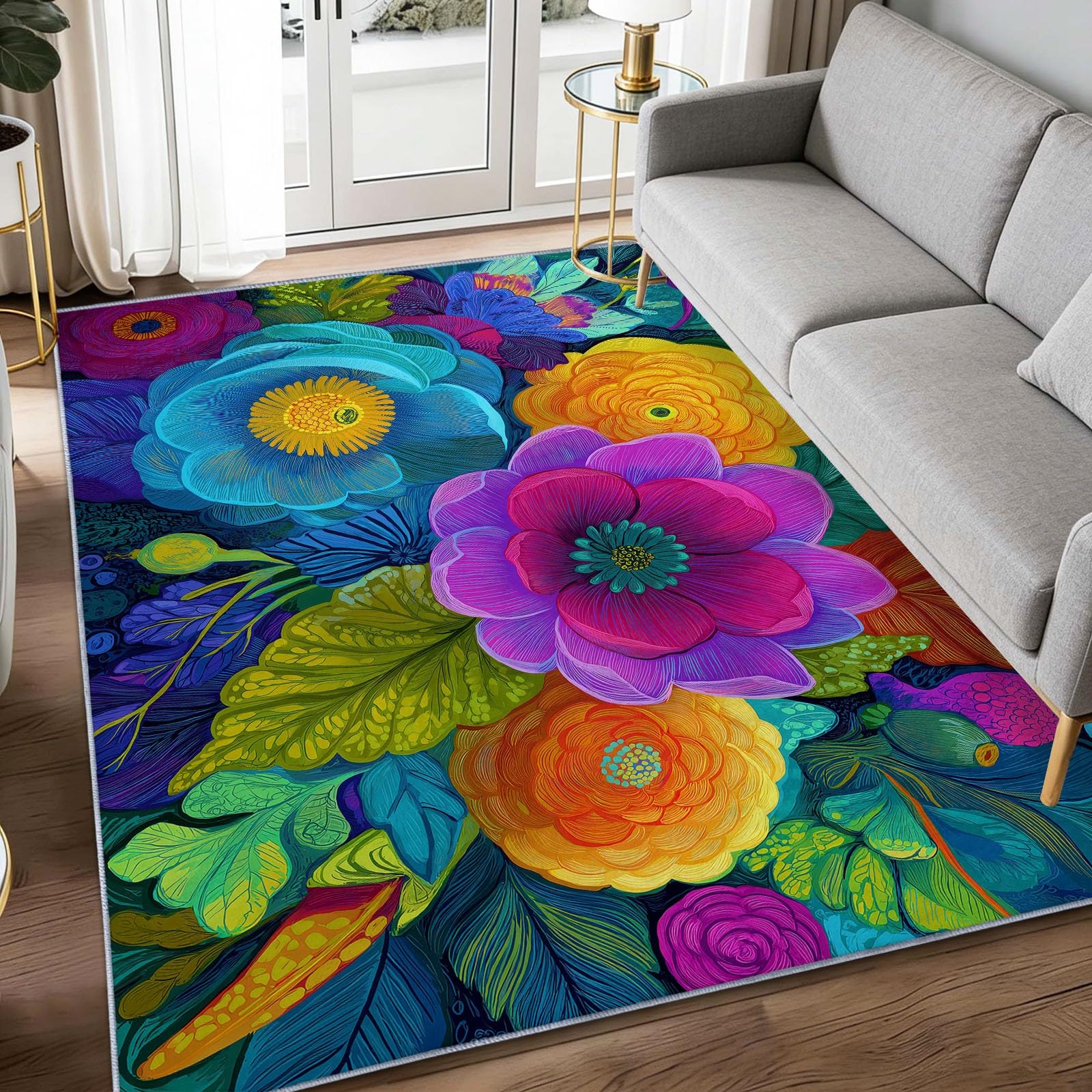 Tapis salon moderne doux poils courts lavable antidérapant