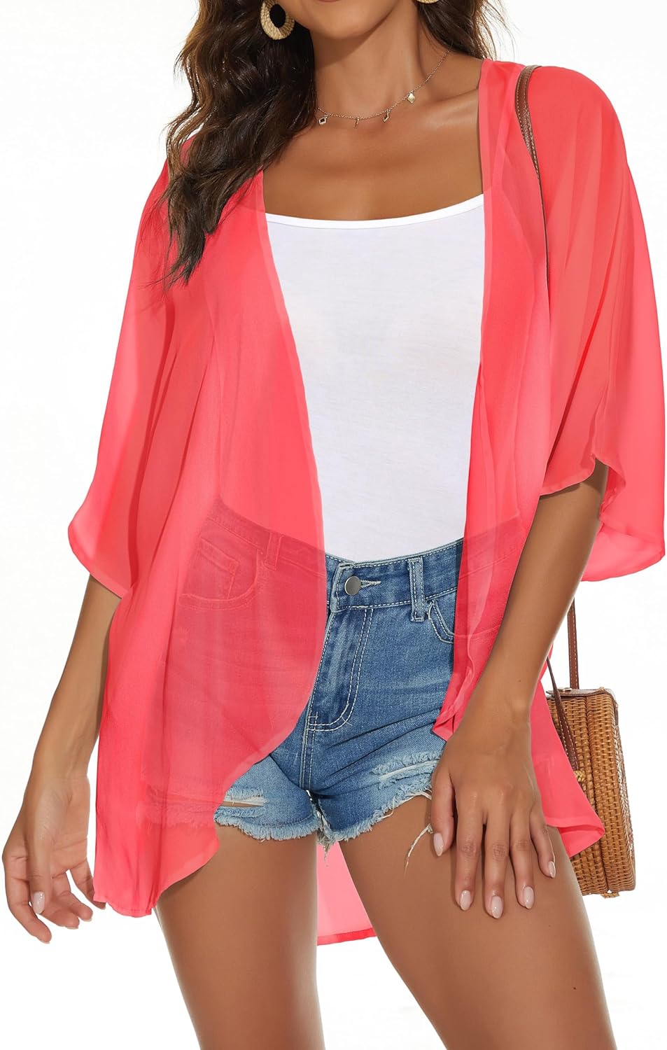 Womens loose puff sleeve kimono cardigans, beach cover ups, swimwear.