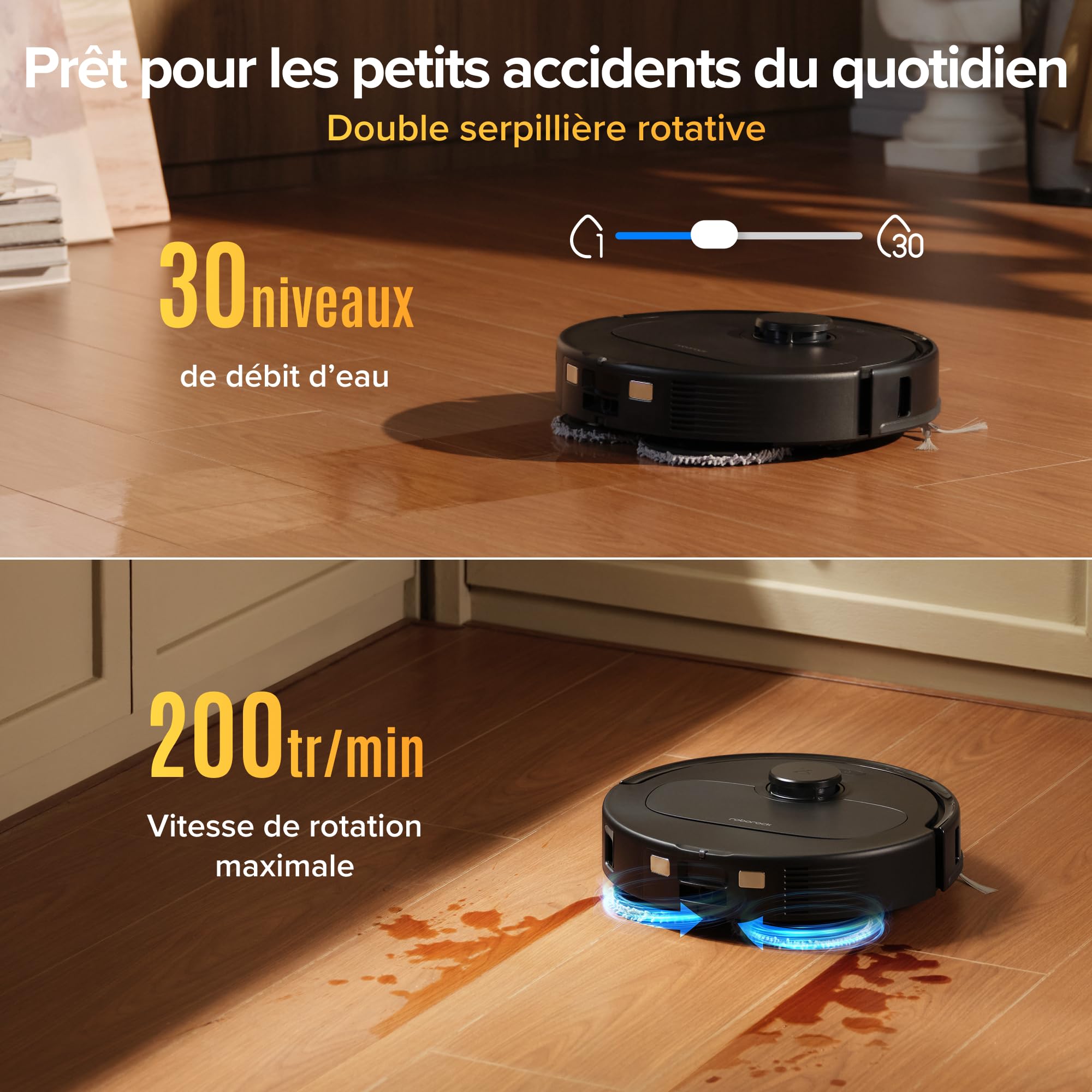 roborock Qrevo S Pro Robot Aspirateur Laveur, 18 500 Pa, 45 °C Séchage à l’air Chaud, 75 °C Autonettoyant à Haute Température, Évitement d'obstacles et Navigation Intelligente, Anti-enchevêtrements