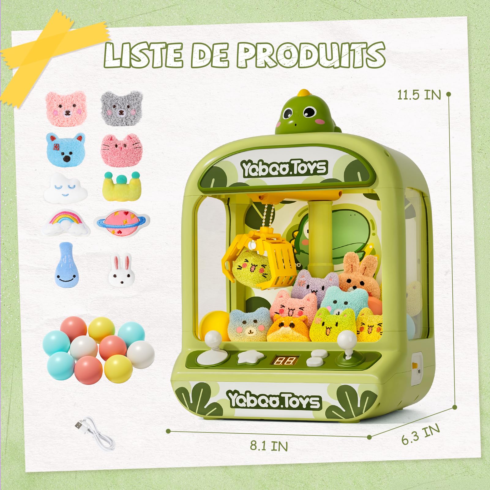 Máquina de pinza para niños, Candy Grabber de dinosaurios con luces de sonido, juguetes de juegos de arcade para niños y niñas, regalo de cumpleaños de Pascua ideal para niños