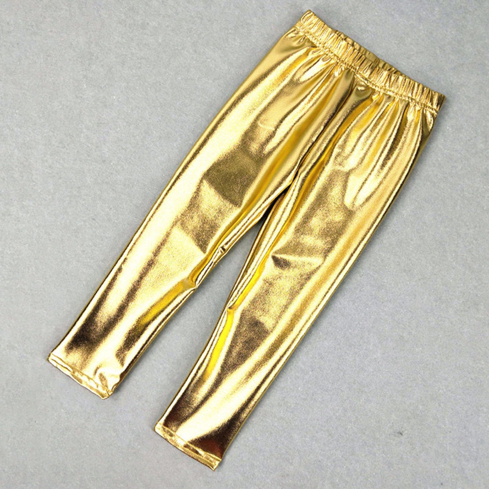 Generisch Glitzer Hose Lange Kinder Metallic Gerade Glitzerhose Mädchen Jungen Karneval Party Disco Tanzhose Elastic Waist Glänzend Gold Hose Tanze Kleidung Performance Kostüm Fasching Kinderkostüm