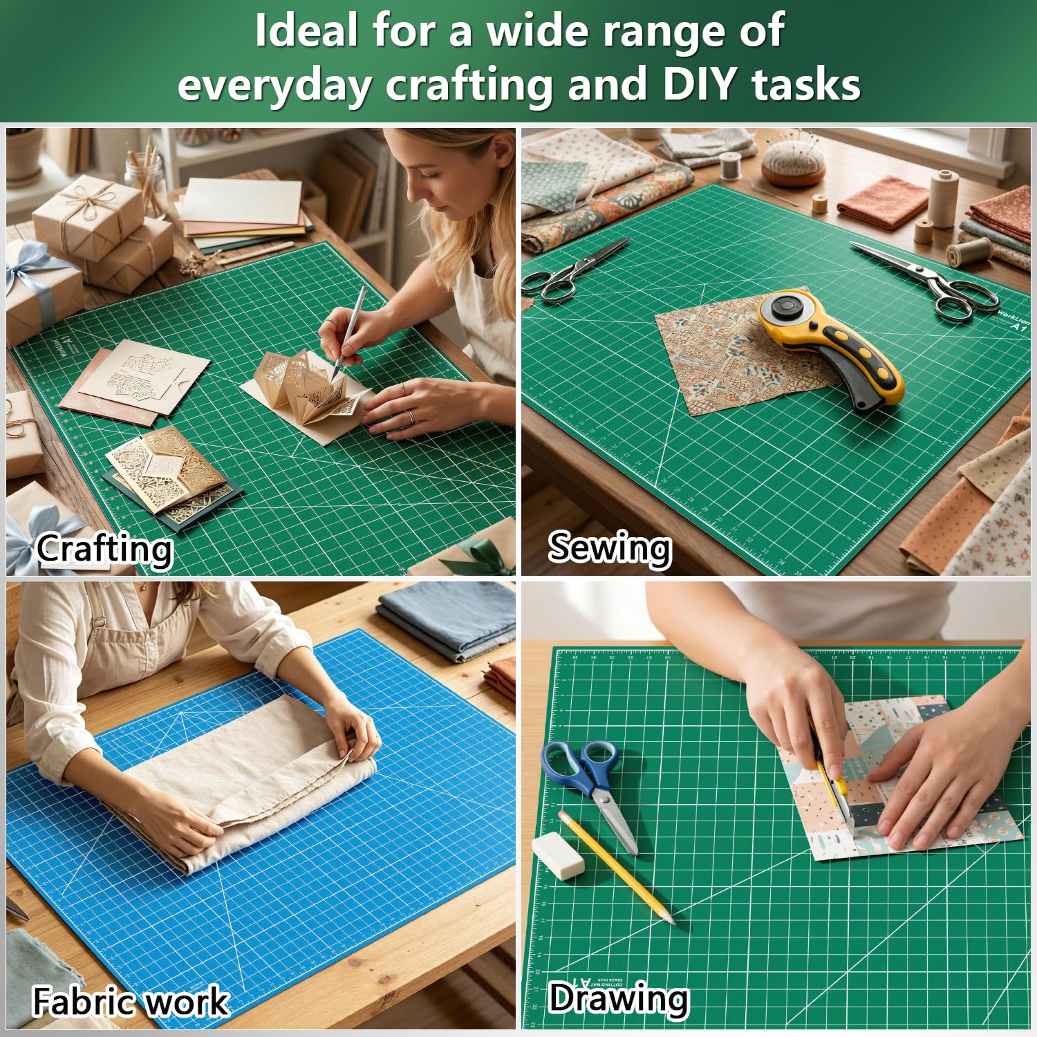 WORKLION Tapete de corte grande de PVC autorreparable de 24 x 36 pulgadas, tabla de cortar giratoria de doble cara, para manualidades, tela, acolchado, costura, álbumes de recortes, proyecto de arte..