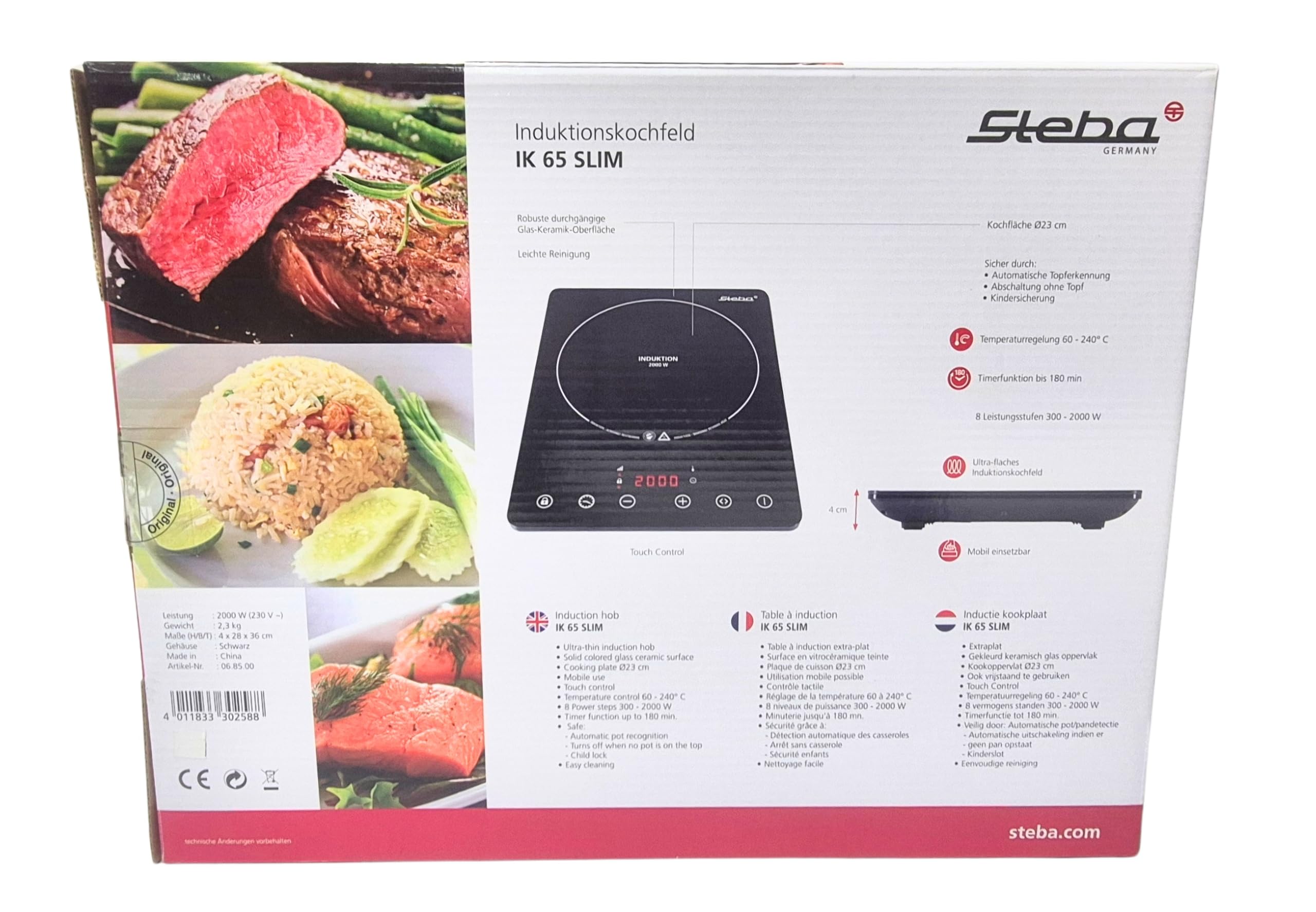 Steba IK 65 Slim Ultra-flaches Induktionskochfeld, Schwarz | Elektro, 2000 W, Mobil Einsetzbar