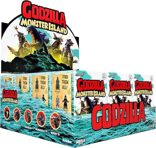 Super7 Toho Godzillla Monster Island - Caja ciega (12 unidades) Figuras de acción Toho Godzilla de 3.75 pulgadas, coleccionables de monstruos de