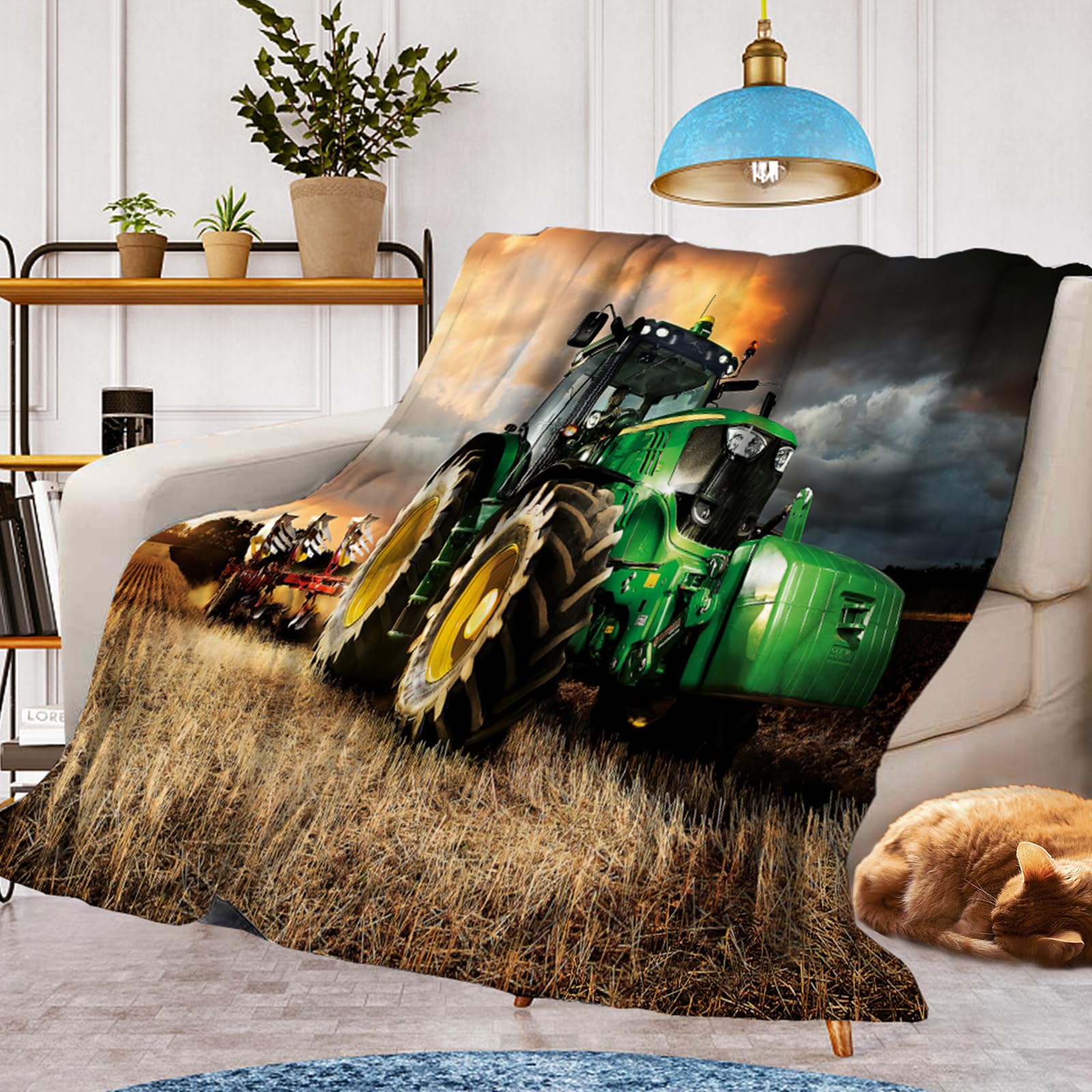 Coperta con motivo trattore, calda e soffice, per bambini, in flanella, in microfibra, decorazione per la stanza (trattore A, 130 x 150 cm)
