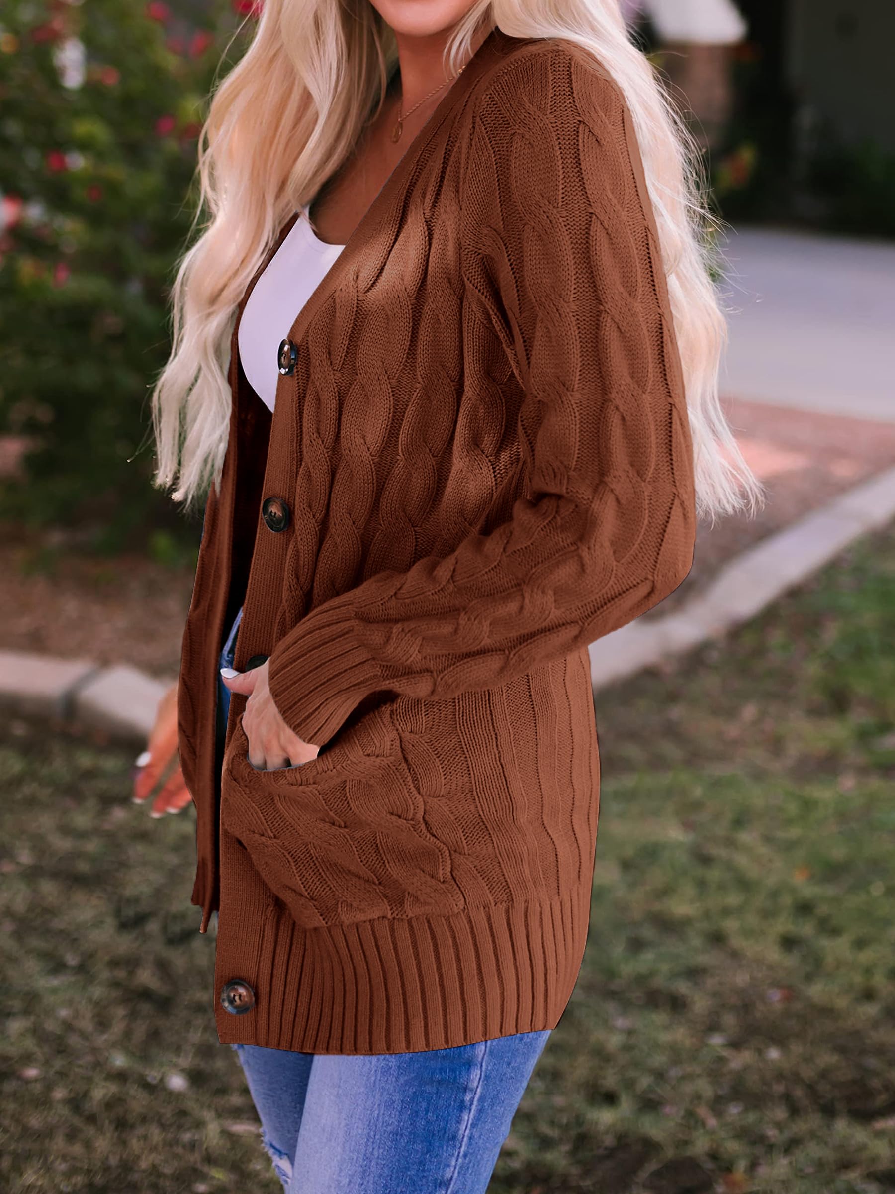 Uusollecy Damen Cardigan Langarm Strickjacke Herbst Winter Casual Strickcardigan Open Front Sweater mit Knopf S-XXL