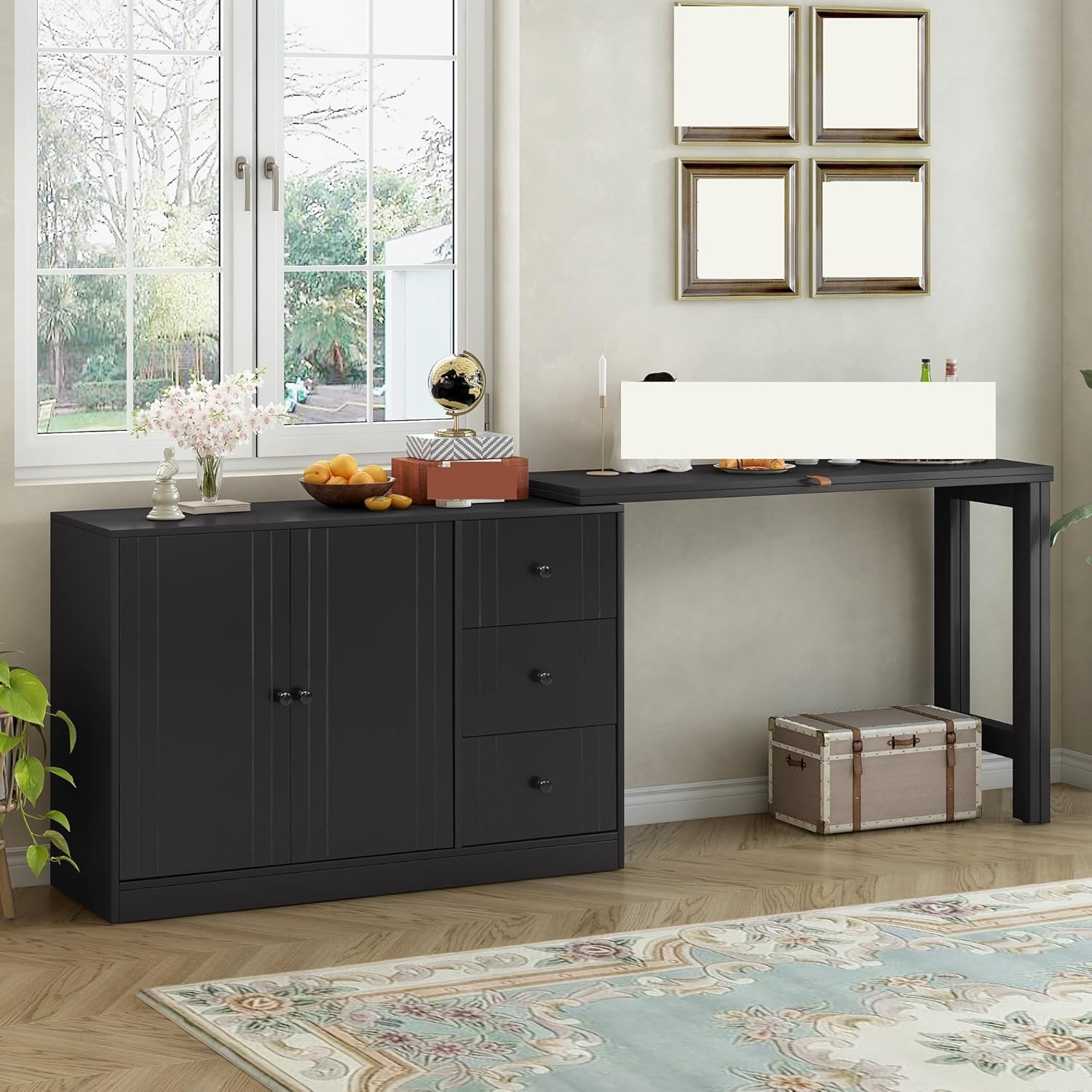Sideboard That Effortlessly Converts Into A Dining Table and Adjustable Pull-Out Top for Flexible Use,Suitable for Study,Entrance and Living Room