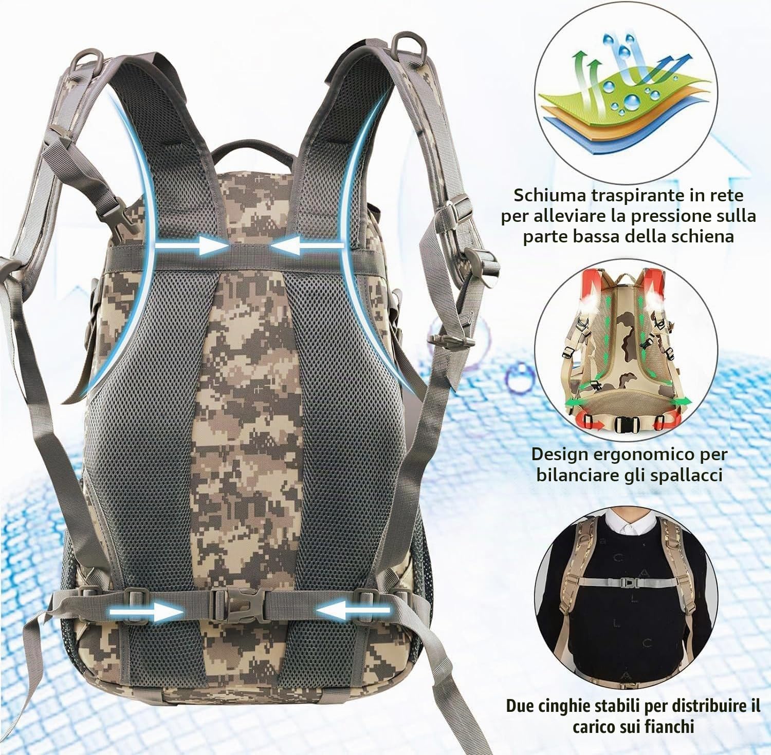 Jueachy Zaino militare da uomo, 30 l, impermeabile, Molle Tactical Backpack militare, grande capacità, zaino tattico per attività all'aria aperta, escursionismo, viaggi, campeggio