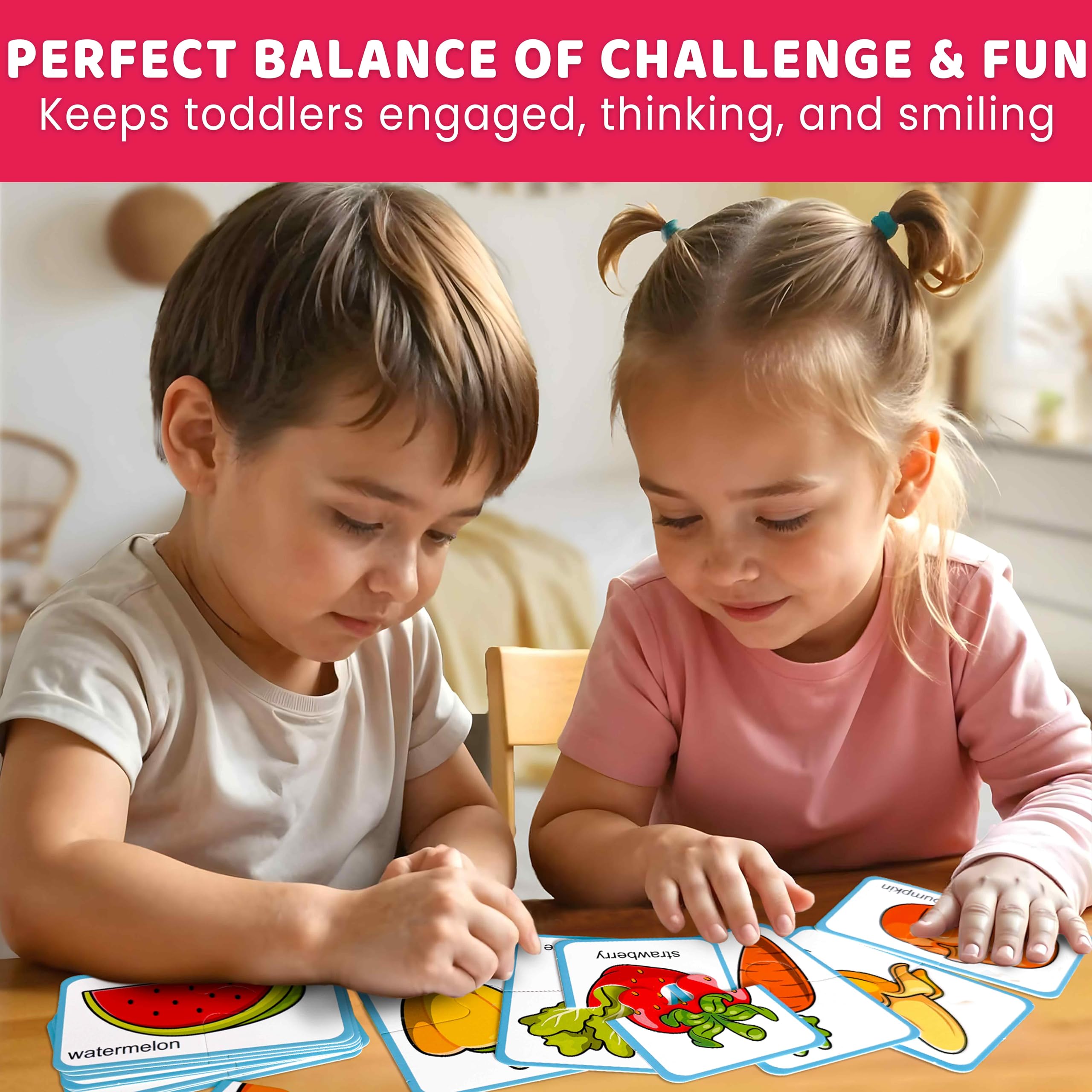 QUOKKA Toddler Puzzles Ages 2-4, 100% Self-Correcting 16 Matching works of Fruits Veggies - Image 4