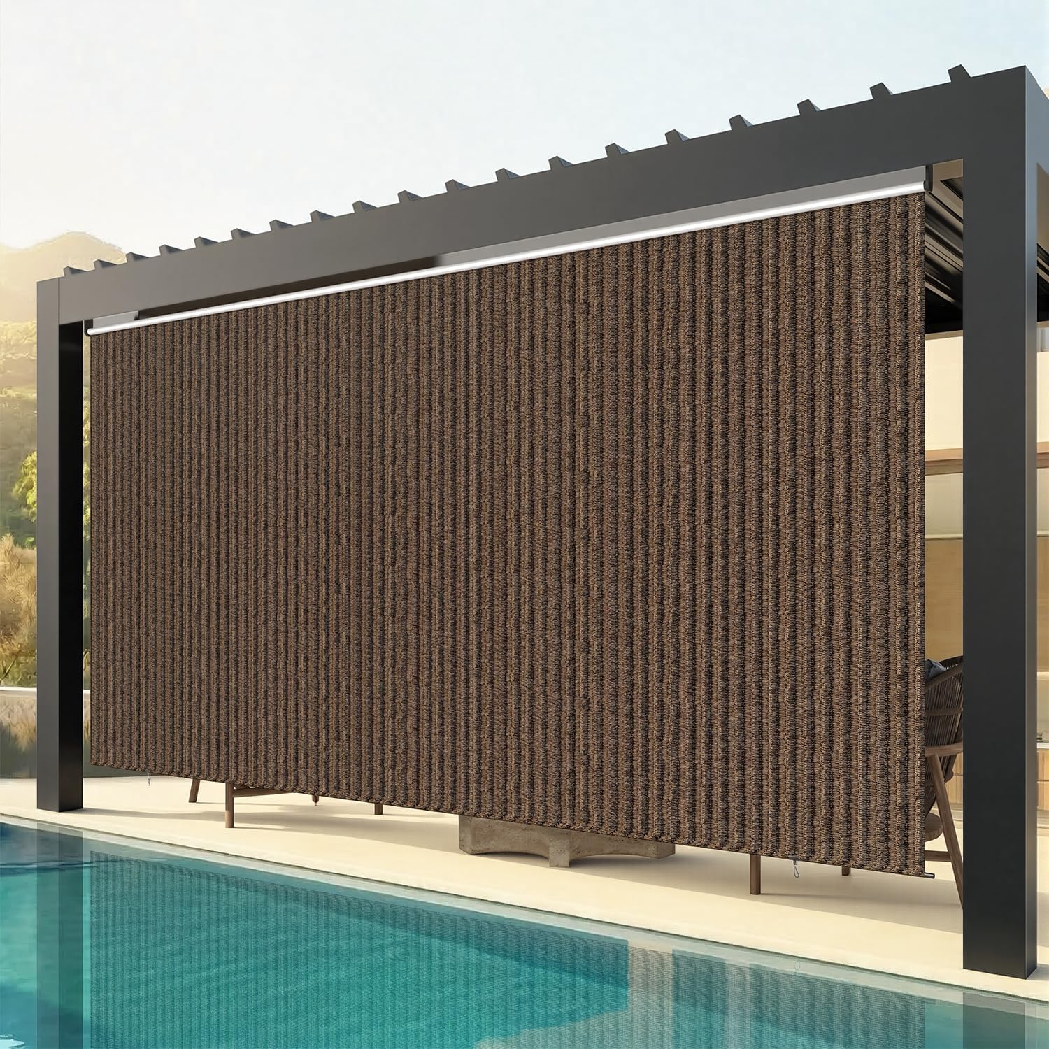 U-MAX Outdoor Roller Shade, 10'(W) x8'(H) Sun Shade Cover Canopy with 99% UV Protection, 220GSM HDPE Exterior Cordless Roll Up Blinds Privacy Screen for Patio, Pergola, Gazebo, Mocha