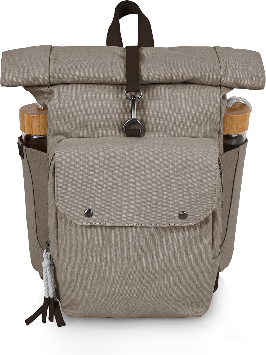 PICNIC TIME Carmel Roll Top Backpack Cooler, Canvas Insulated Cooler Backpack Bag for Lunch and Hiking, Portable Beach Cooler Bag, Picnic Bag