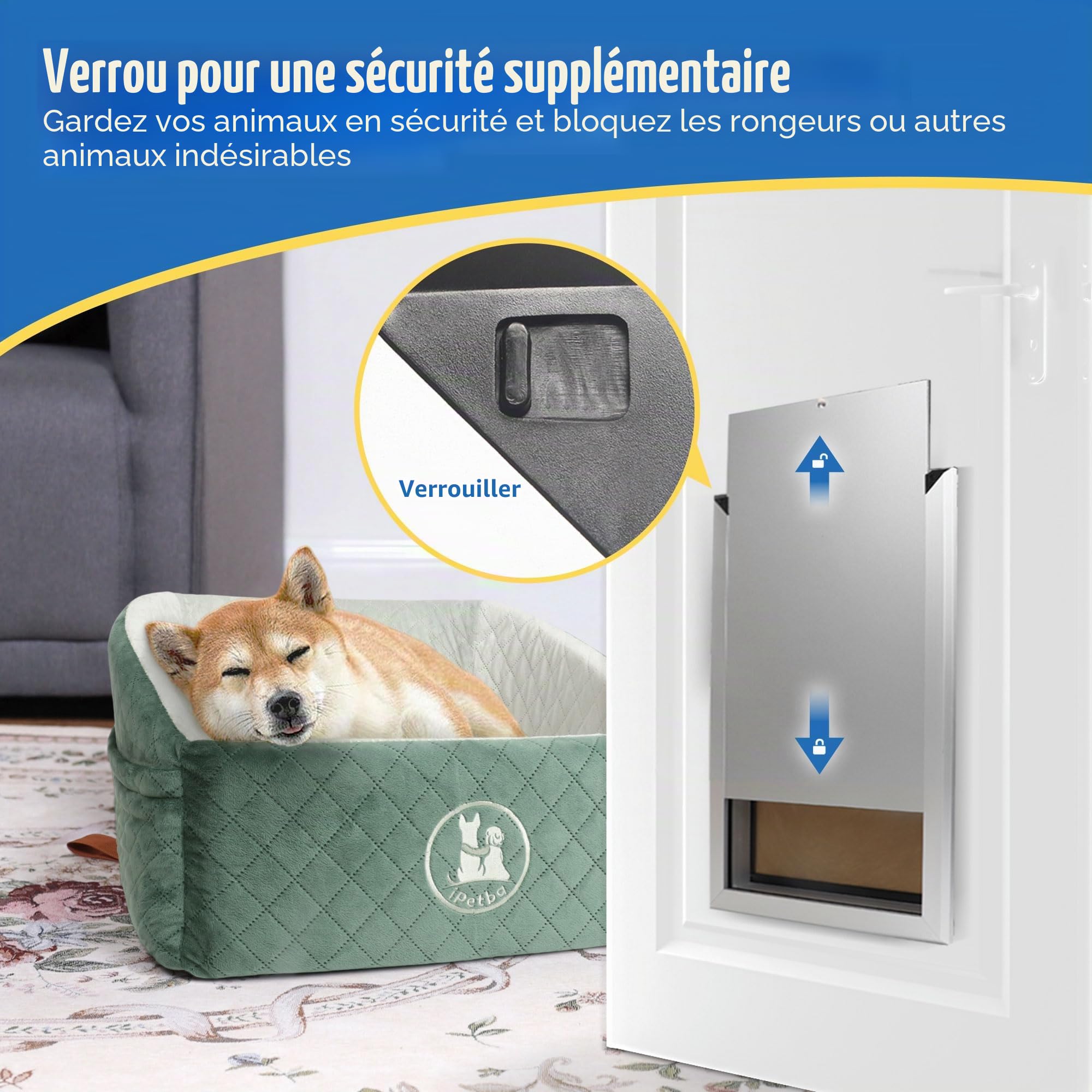Porte pour Chien en Aluminium Robuste, Trappe pour Grand Chien Verrouillable et Résistante aux Intempéries, Jusqu’à 50 kg, Taille L