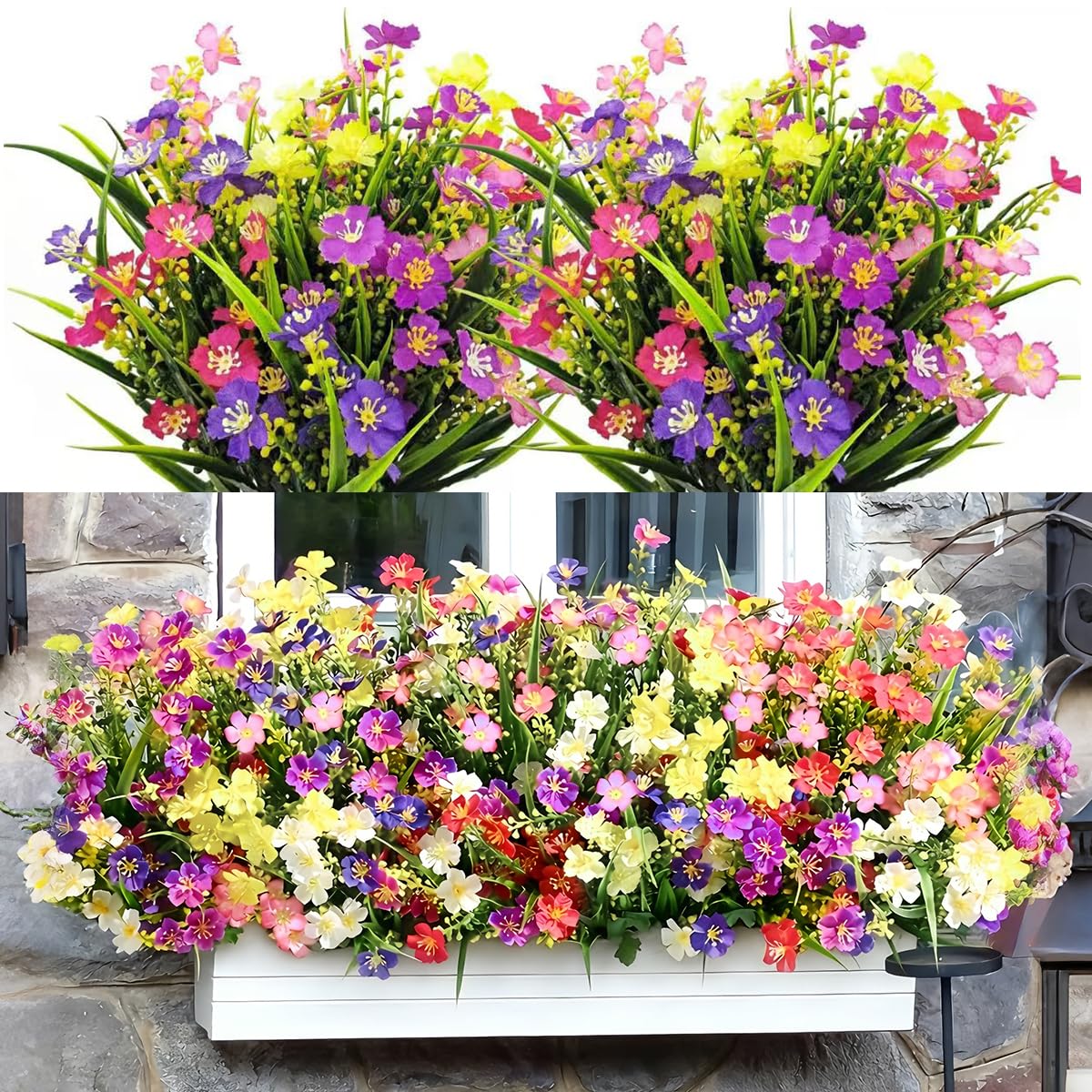 8 Piezas Flores Artificiales Exterior, Arbustos Resistentes a los Rayos UV, Plantas Artificiales Exterior, Flor Falsa Decorativas Exterior para Jarron, Jardinera, Balcon, Centro de Mesa