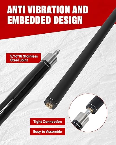 Vista 5 de Yautja Bastones de piscina para adultos con estuche rígido de 1 x 1, 58 pulgadas, 19 onzas, 2 piezas, punta de 0.492 in, fibra de vidrio de arce