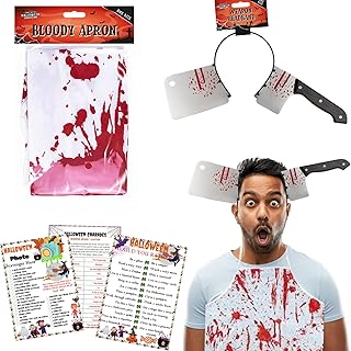 Scary Halloween Costumes - Bloody Apron, Plastic Weapon Head