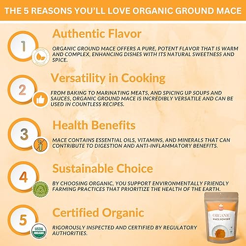 Miniatura 2 de SPICY ORGANIC Ground Mace - Exquisito polvo de especias de maza para cocinar, hornear, salsas, sopas, bebidas y platos salados, certificado orgánico