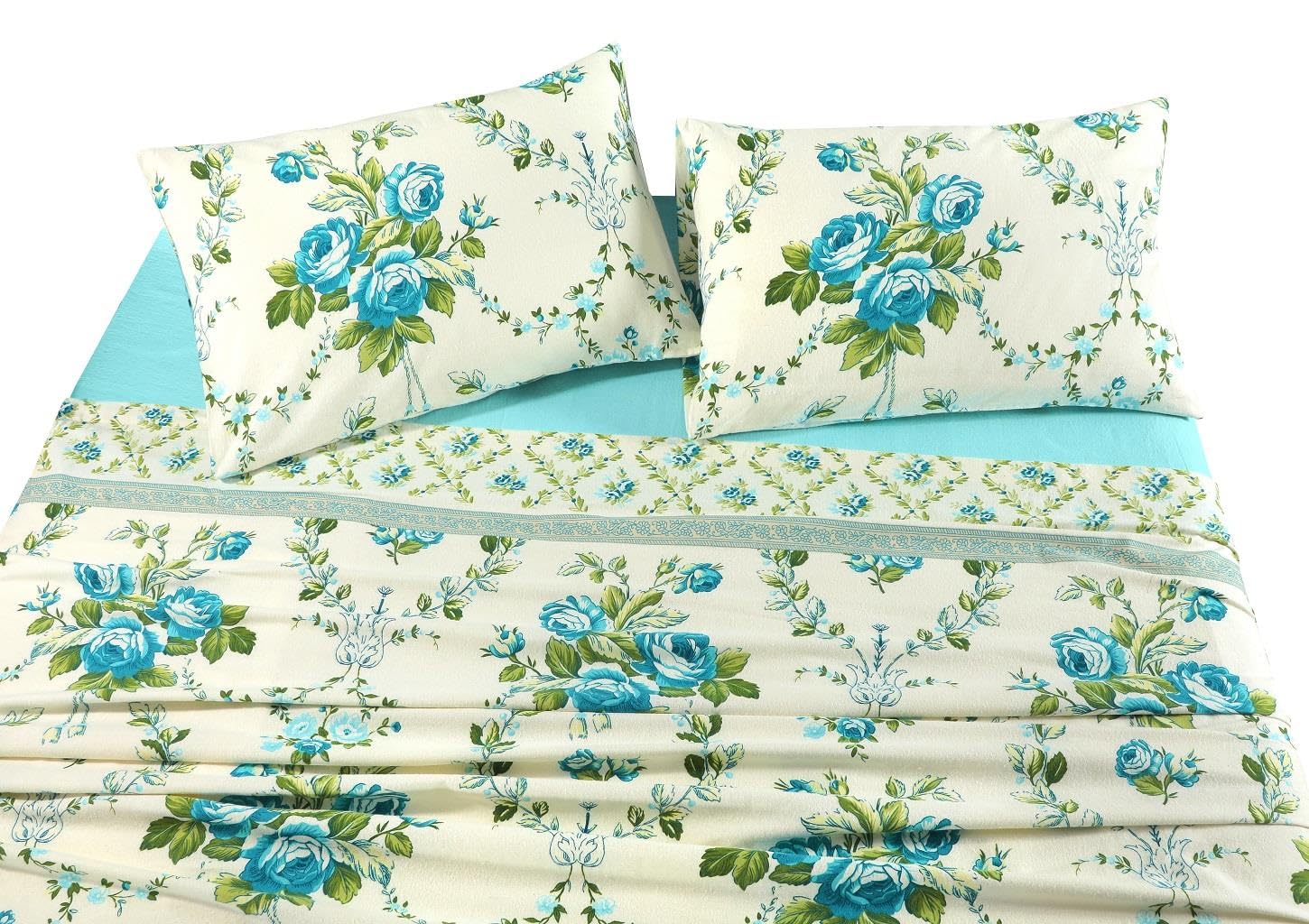Kampala Hill 100% Brushed Cotton Olivia Floral Sheet Set, Blue, Double - Image 3