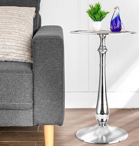 Miniatura 7 de CLEENTABLE Farmhouse - Mesa auxiliar redonda con pedestal, mesa auxiliar para uso en interiores, mesa auxiliar moderna de metal ligero para espacios