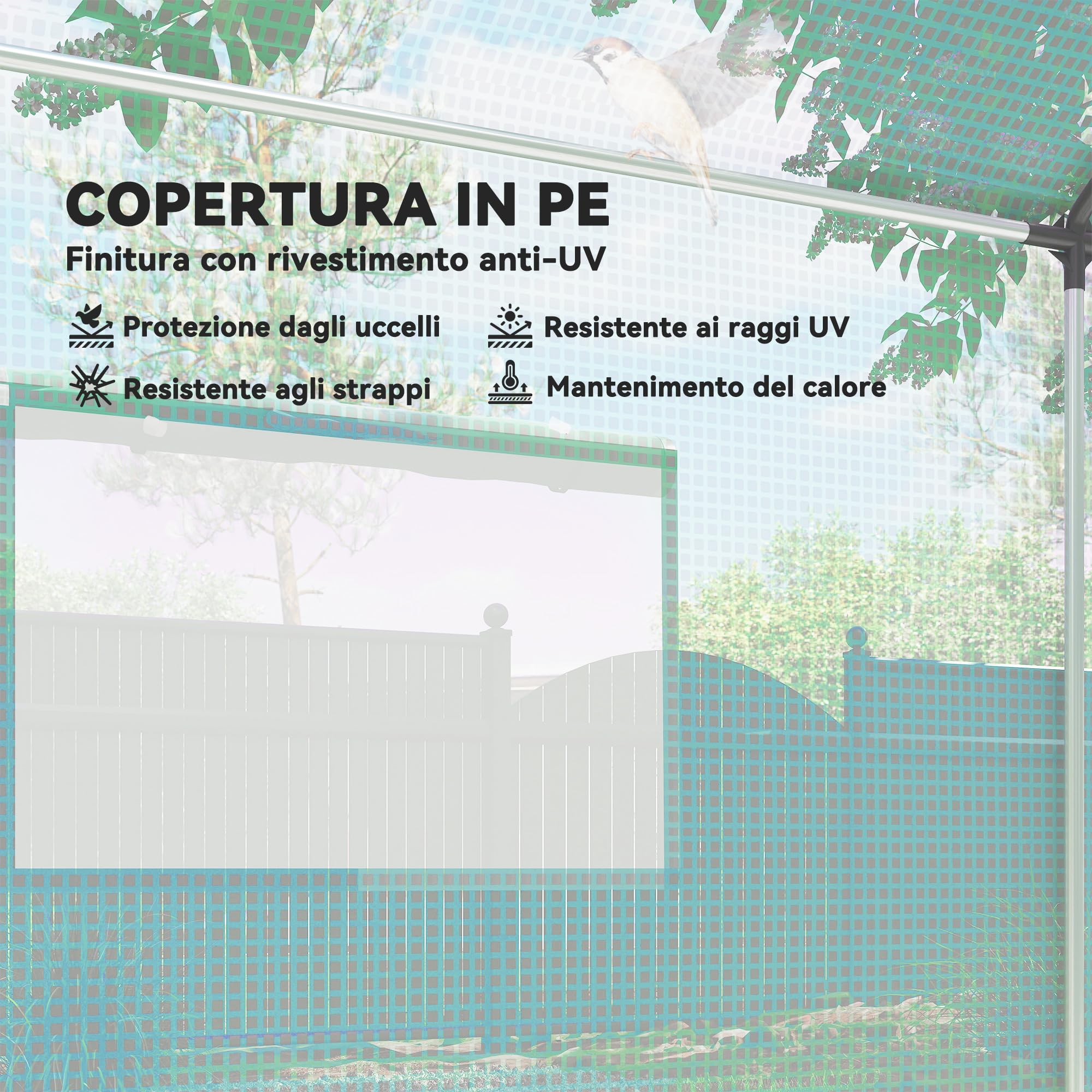 Outsunny Serra da Giardino a Tunnel 2x3x2 m con Porte e Finestre Avvolgibili, Serra per Orto con Tetto a Punta, Struttura in Acciaio e Copertura PE, per Orto Verdure Fiori Frutta, Anti UV, Verde