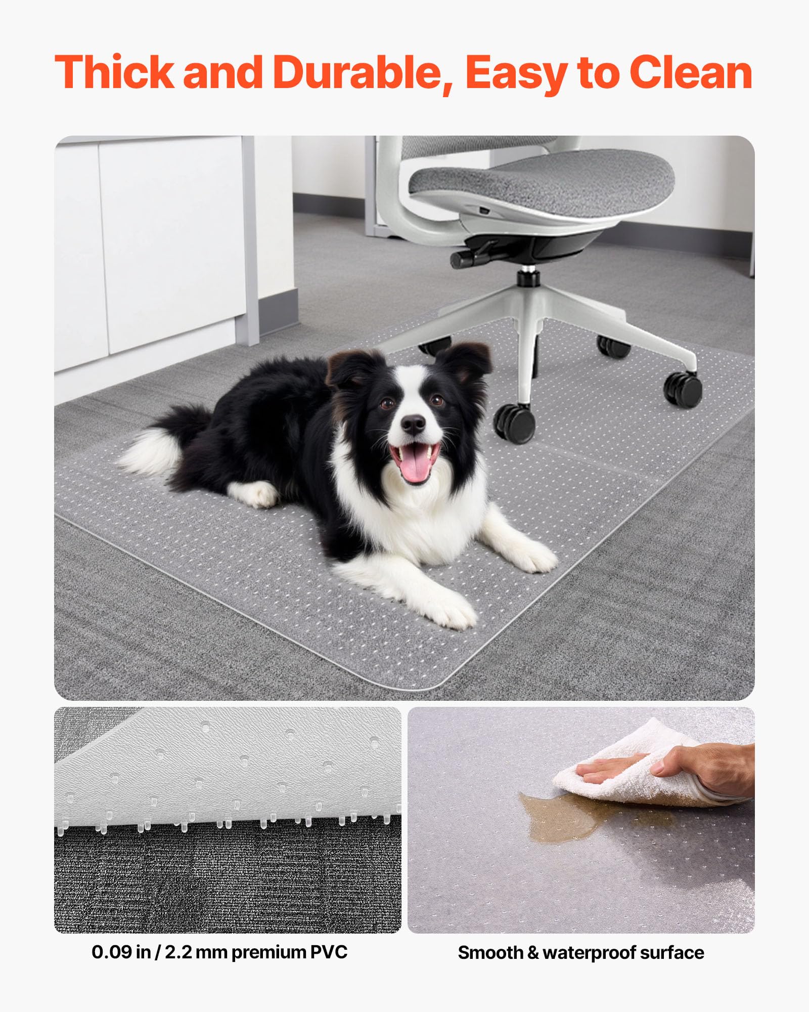 VEVOR Alfombra Protectora para Suelos Alfombrados 1219,2 x 914,4 mm Rectangular Alfombrillas de PVC para Silla de Oficina Antideslizante Fácil de Limpiar Deslizamiento Suave para Hogar, Transparente