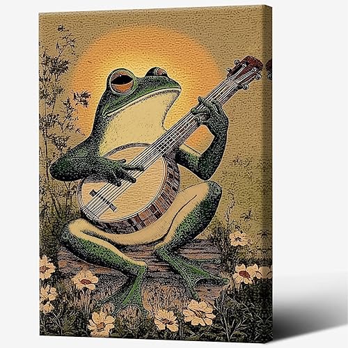 Miniatura 14 de FBKDVC Póster de rana jugando banjo lienzo para pared, diseño de cómics vintage, retro, lindo animal para pintura bohemia, sala de estar, arte rana