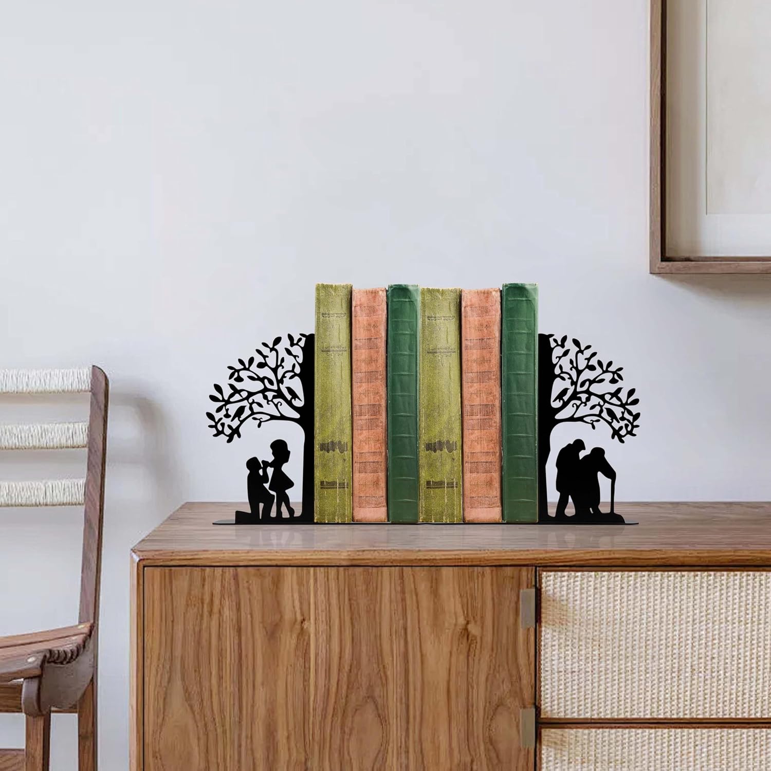 Unique Metal Tree of Life Bookends, Couple Themed Bookends Decorative, Book Stopper, Book Organizer for Home Office Desk Bookshelf Room Decor, Valentine's Day Gift for Couples and Book Lovers