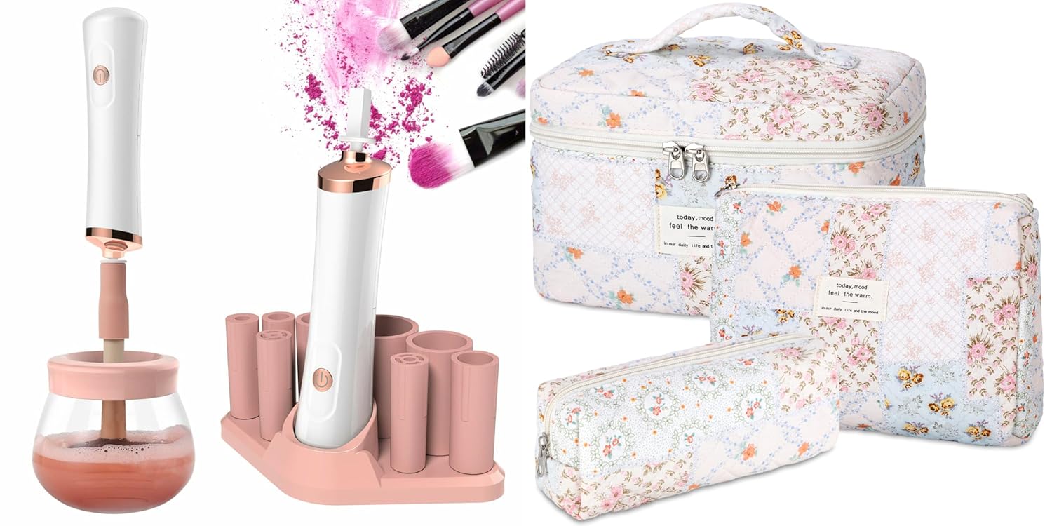 Senbowe Makeup Brush Cleaner and Large Cotton Floral Makeup Bag
