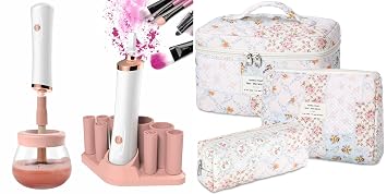 Senbowe Makeup Brush Cleaner and Large Cotton Floral Makeup Bag