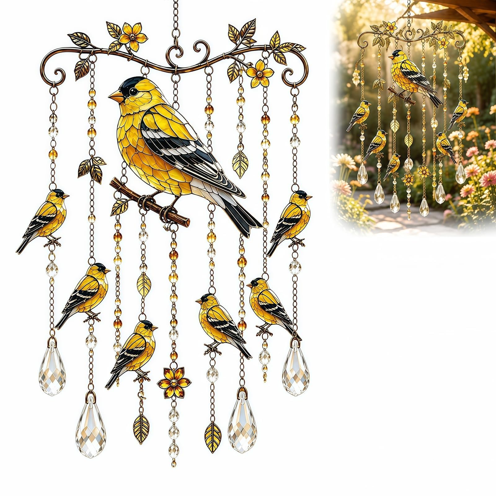 Hummingbird Wind Chimes Outdoor - Shatterproof Acrylic Suncatcher Garden Ornaments With Rainbow Prism Drops - Memorial Gardening Gifts For Women, Mum, Grandma & Nature Lovers