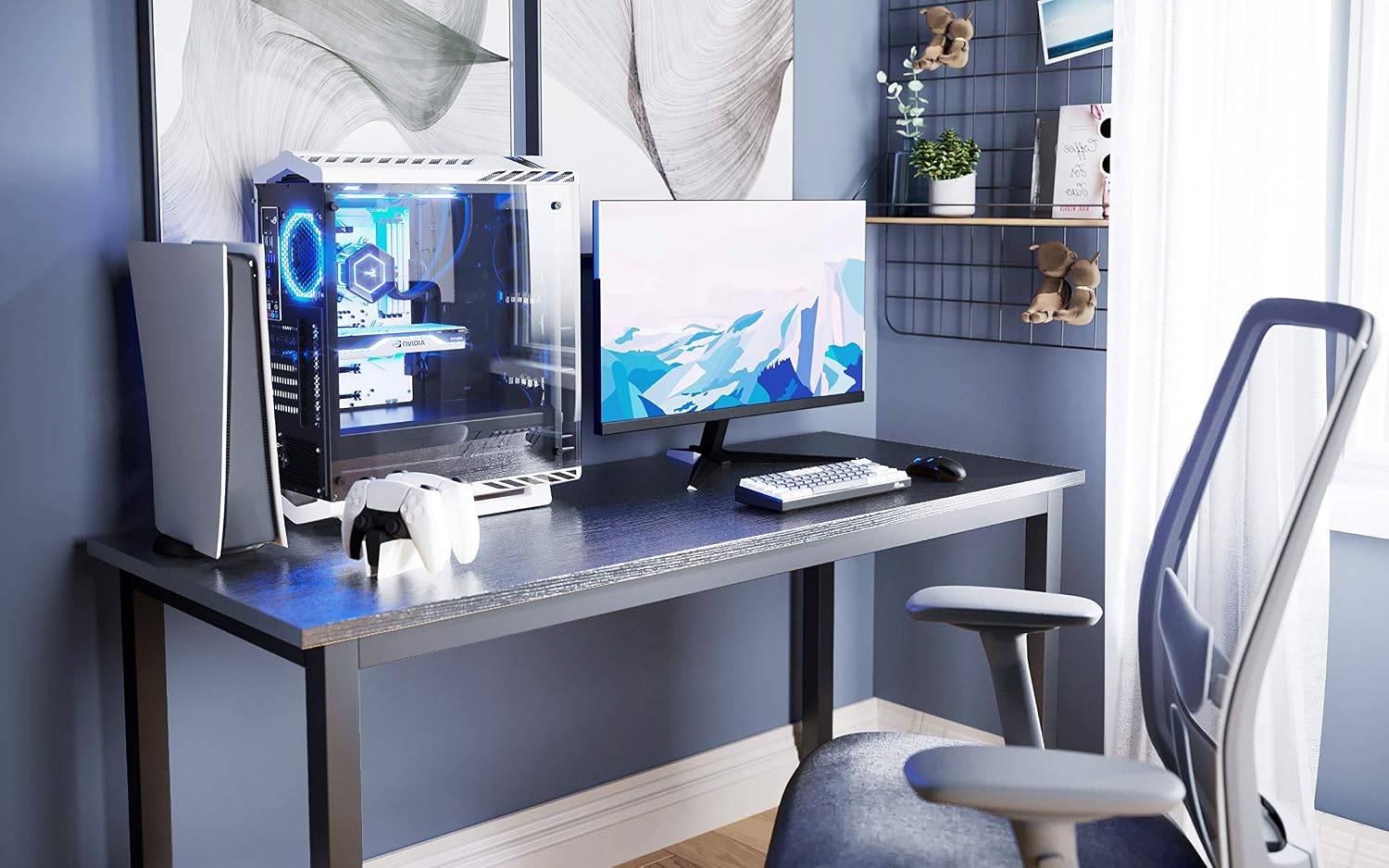 Coleshome Sturdy Computer Desk 47 inch Modern Office Desk, Study Writing Desk for Home Office,Black