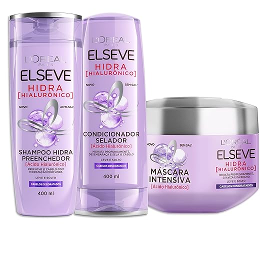 L'Oréal Paris Elseve Hidra Hialurônico Kit - Shampoo 400ml + Condicionador 400ml + Creme de Tratamento 300G