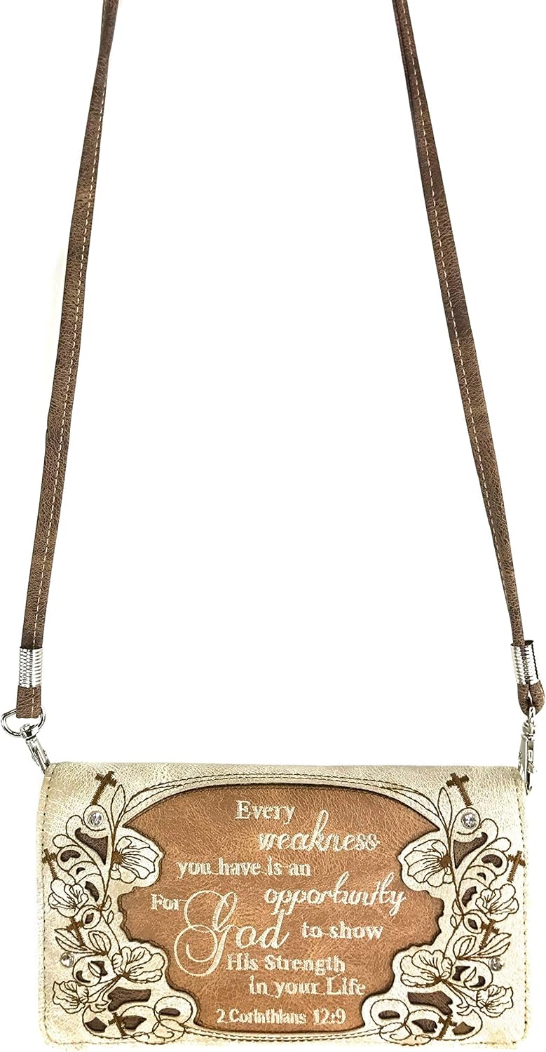Zelris Bible Verse Corinthians 12:9 God Women Crossbody Trifold Wallet - Image 3