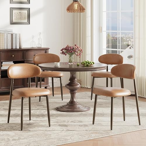 MALOL Dining Chairs Set of 4, Modern Upholstered Kitchen & Dining Room Chairs, Curved Back Dining Chairs with Sturdy Metal Legs, Comfortable Side Chairs for Dining Room, Kitchen, Living Room, Brown