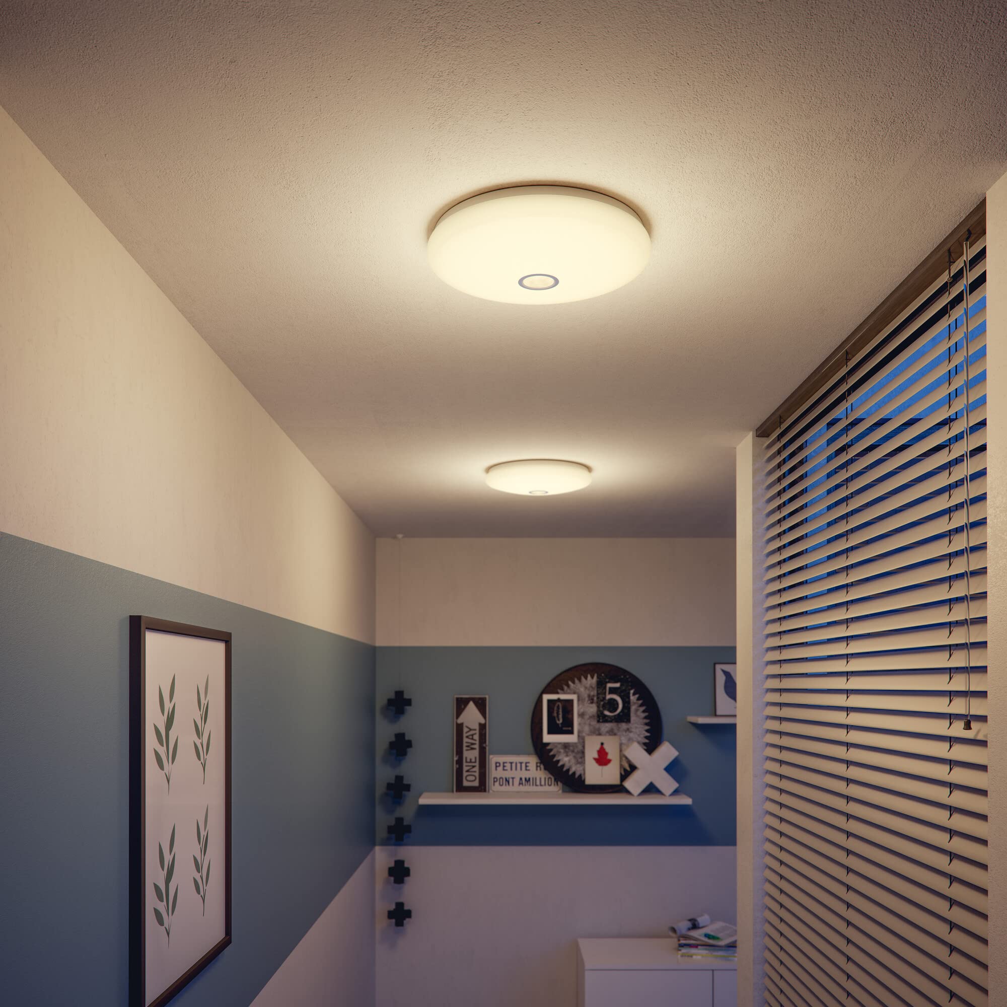 PHILIPS Plafoniera LED malva con sensore di movimento 16 W 2700 K [luce calda-bianca] per illuminazione interna di casa, soggiorno, camera da letto e sala da pranzo