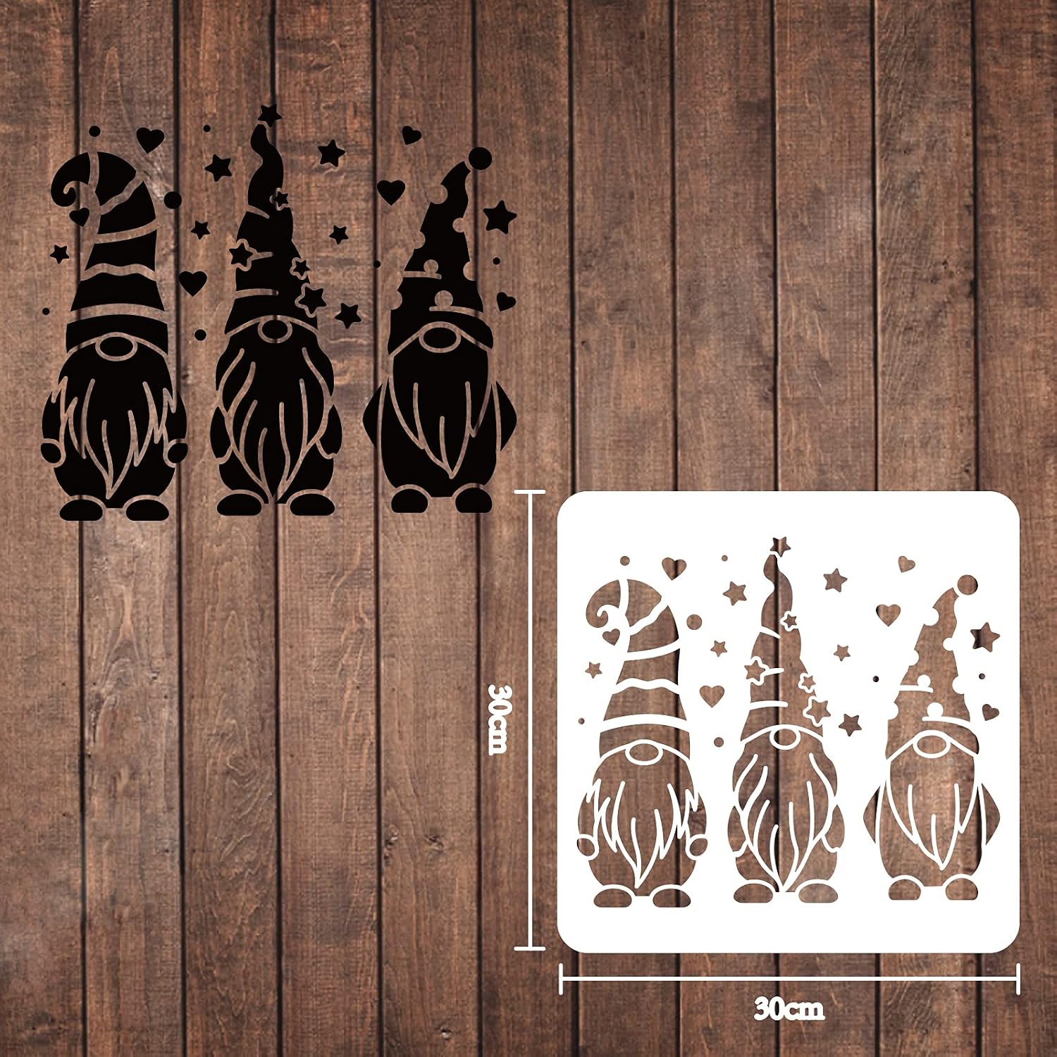 FINGERINSPIRE 3 Gnomes Stencils Decoration Template 30x30cm Plastic Gnome With Hats Drawing Painting Stencils Square Reusable Stencils for Painting on Wood Floor - Image 3