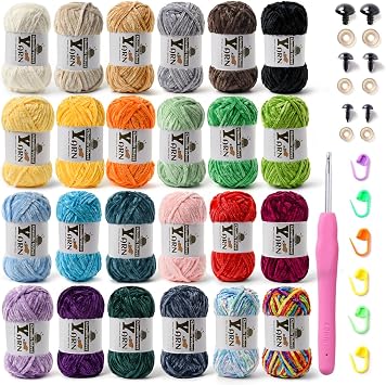 Chenille Velvet Yarn for Crocheting Beginner Yarn 24 Pack Multicolor Set B