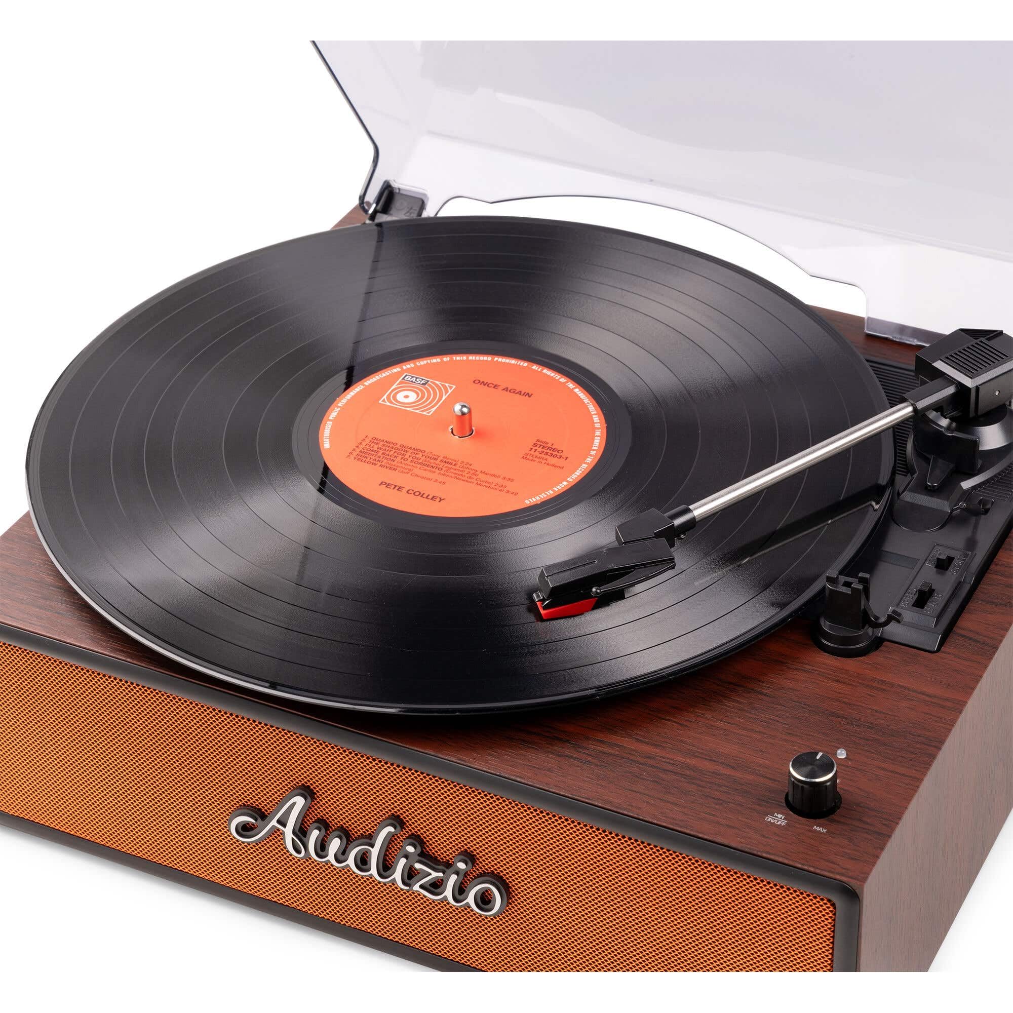 Audizio Reno – Giradischi con altoparlante Bluetooth – Retro Giradischi – Lettore in vinile per 33/45/78 RPM, Turntable in vinile con trasmissione a cinghia, giocatori vintage – rame