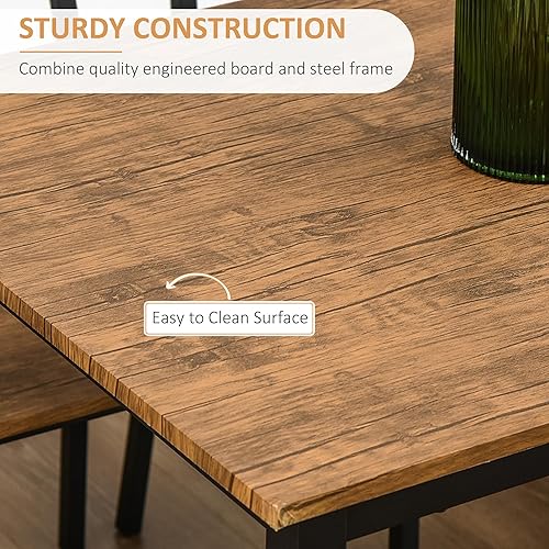 Miniatura 4 de HOMCOM Juego de mesa de comedor industrial de 5 piezas para 4, mesa rectangular de cocina y sillas, juego de comedor para espacios pequeños