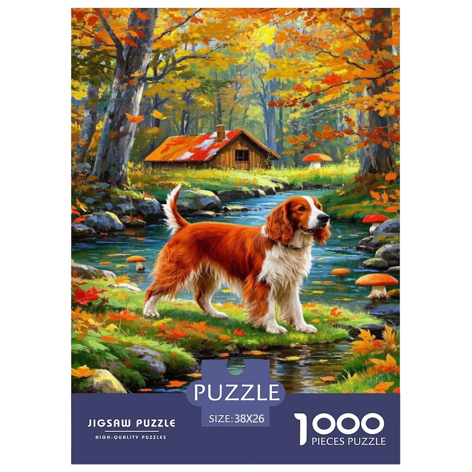 Puzzles Irish Setter Dog 1000 Piece Challenge Game for Adults,Autumn Forest Stream Impossible Jigsaw Puzzles 1000 Piece Educational Games for Adults Or Families 38x26cm/1000pcs