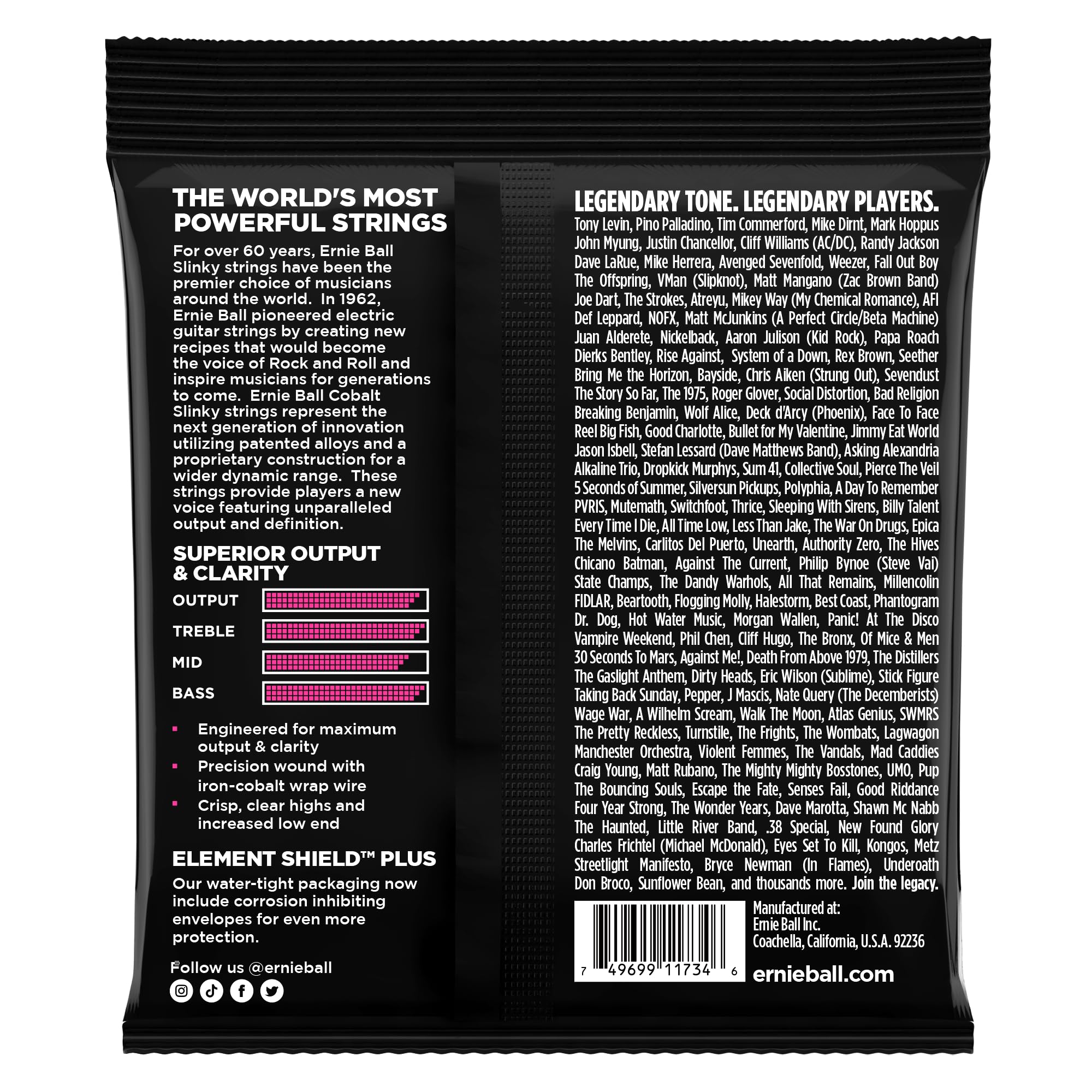 Ernie Ball, Bass 5 Super Slinky Cobalt, Corde per basso elettrico, diametro 40-125