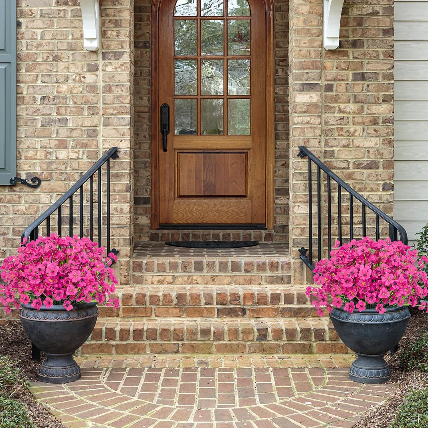 Ouddy Decor 24 Bundles Artificial Flowers for Decorations Fake Silk Plants for Outdoors UV Resistant Faux Plastic Greenery Stems for Garden Porch Window Box Home Spring Decor, Rose Red - Image 4