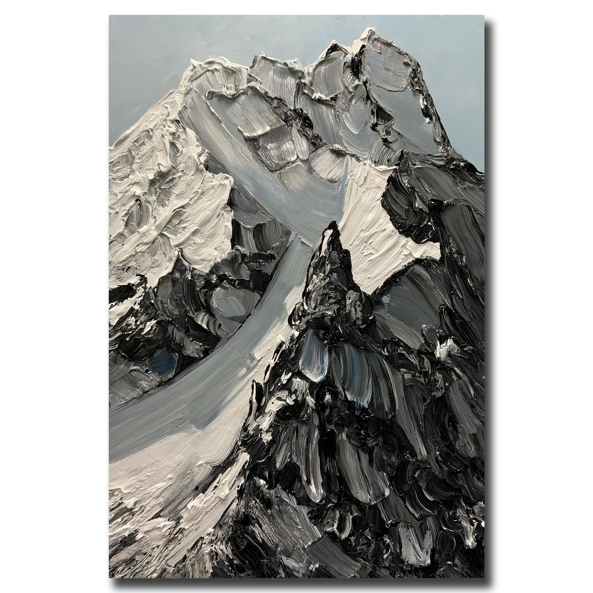 V-inspire Art, 30x45 Inch Modern Abstract Hand-Painted Landscape Oil Painting -Snow Mountain- Canvas Wooden Frame Wall Hanging Painting Living room Bedroom Wall Decorations