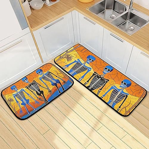 Miniatura 2 de ZENWAWA Kitchen Mats for Floor 2 Piece Set Stained Glass Skeleton Print, Anti Skid Cushioned Water Absorbent Kitchen Rugs Door Mat Floor Mats for