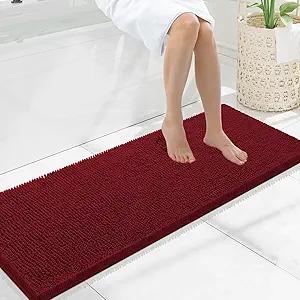 Smiry Luxury Chenille Bathroom Rugs 47x17, Extra Soft and Absorbent Shaggy Bath Mat, Machine Washable, Non-Slip Plush Carpet Runner for Tub, Shower, and Floor, Home Decor Accessories, Red