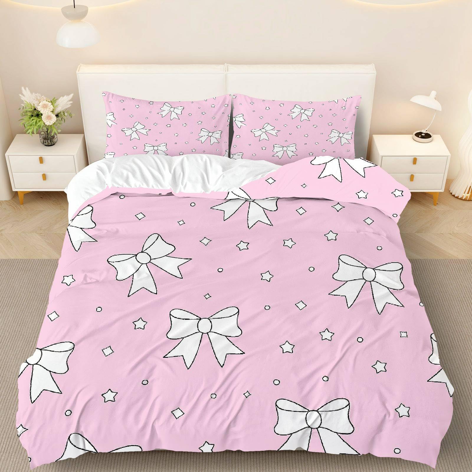 Parure de lit rose a etoiles pour illuminer la decoration de votre chambre a Noel