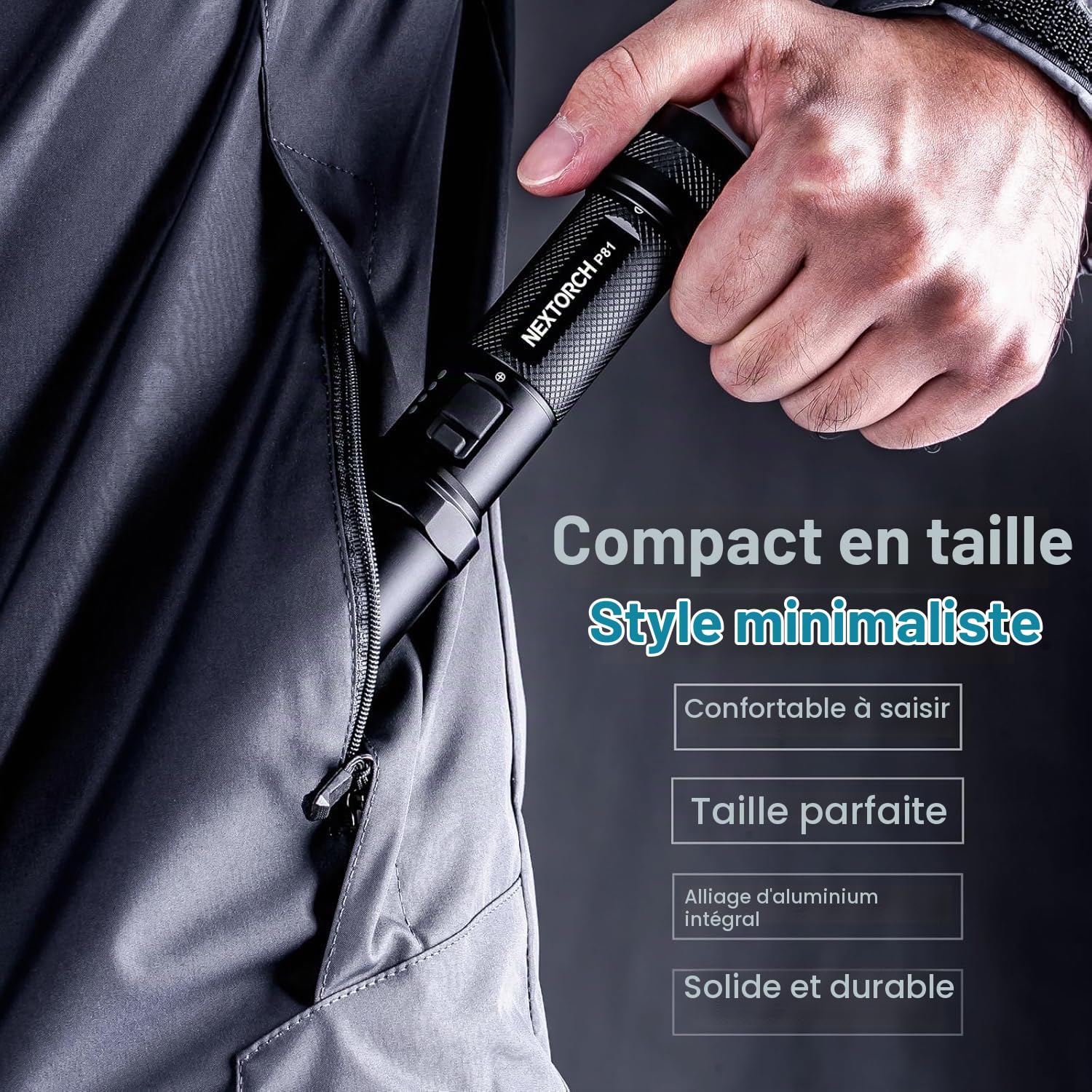 NEXTORCH P81 Rechargeable Lampe torche EDC 3700 Lumens 5 modes Pour le travail de nuit, l'aventure en plein air, l'autoprotection, l'utilisation quotidienne