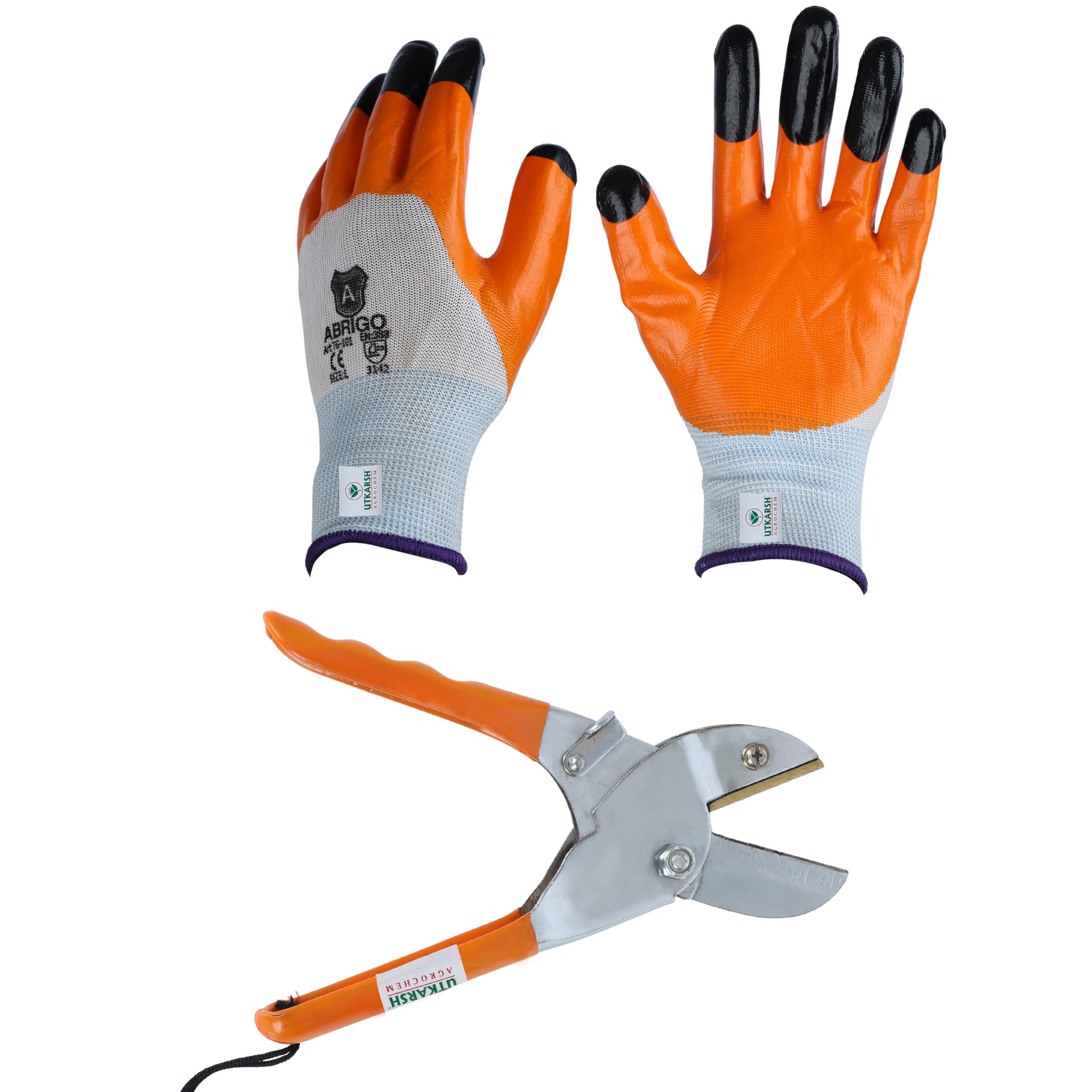 Utkarsh Steel Metallic Anvil Roll Cut Secateurs & Garden Gloves | Super Pruning Secateurs | Roll Cut Shears | Plant Cutters for Home Garden | Heavy Duty Gardening Tool Cutters- Set of 2 Items