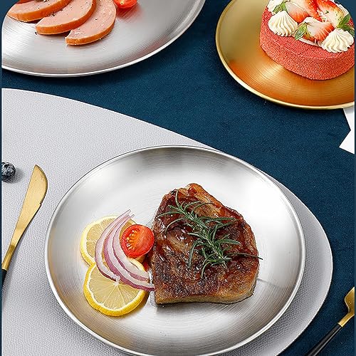 Miniatura 8 de Fasmov Paquete de 8 platos de acero inoxidable 188 de 8 pulgadas, platos de metal 304 para servir platos de campamento para picnic al aire libre,