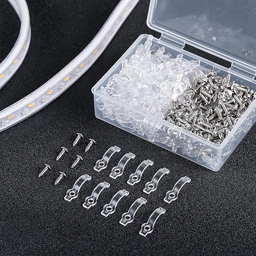 Miniatura 7 de Boao 200 paquete de soportes de montaje de tira de luces LED de Navidad, clips de fijación, abrazaderas de luz LED de un lado con tornillos para 10